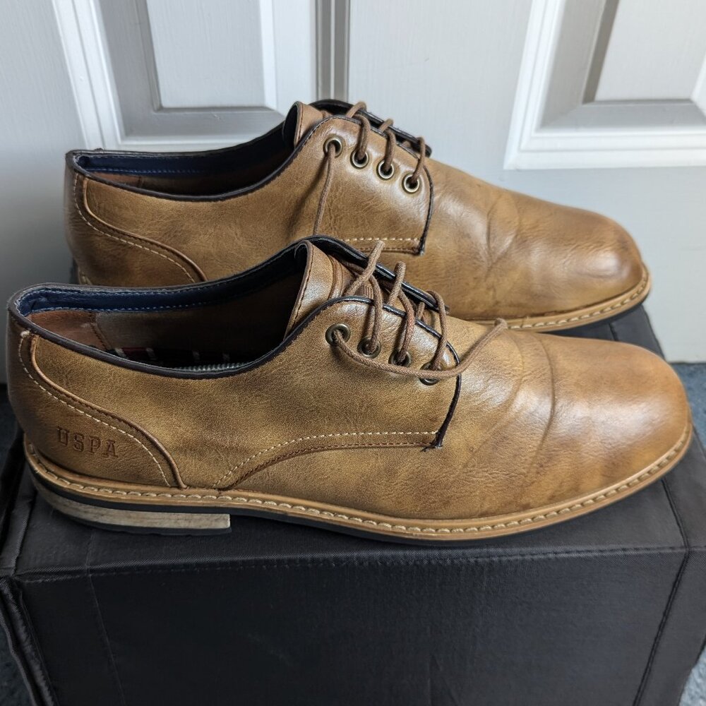 US Polo Assn. Men's Stuart Plain Toe Oxford, Cognac, size 11